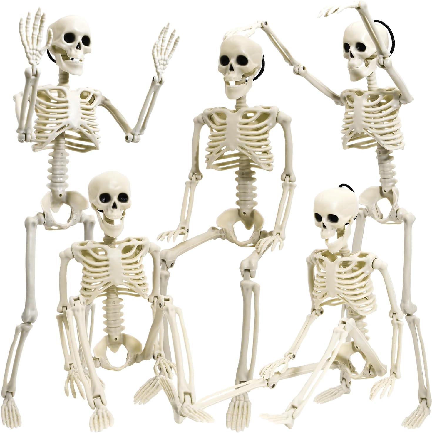 5 Pack Halloween Skeleton Decoration,16" Full Body Posable Skeleton Realistic Human Bones with Posable Joints for Halloween Pose Prop Decor Yard Lawn Garden Patio Outdoor Haunted House Decorations